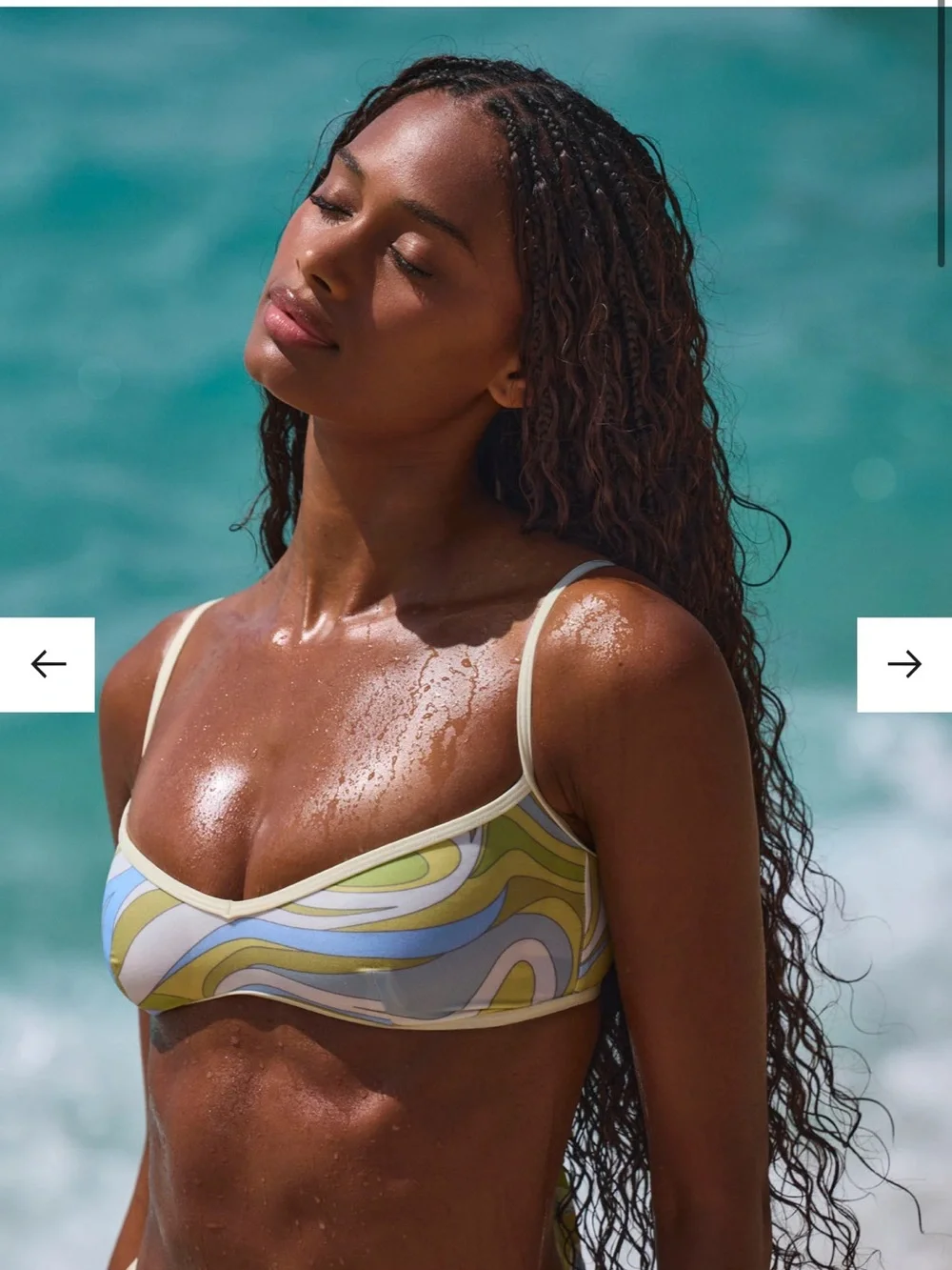 Striped Curve-Panel Bikini Set in Yellow and Light Blue